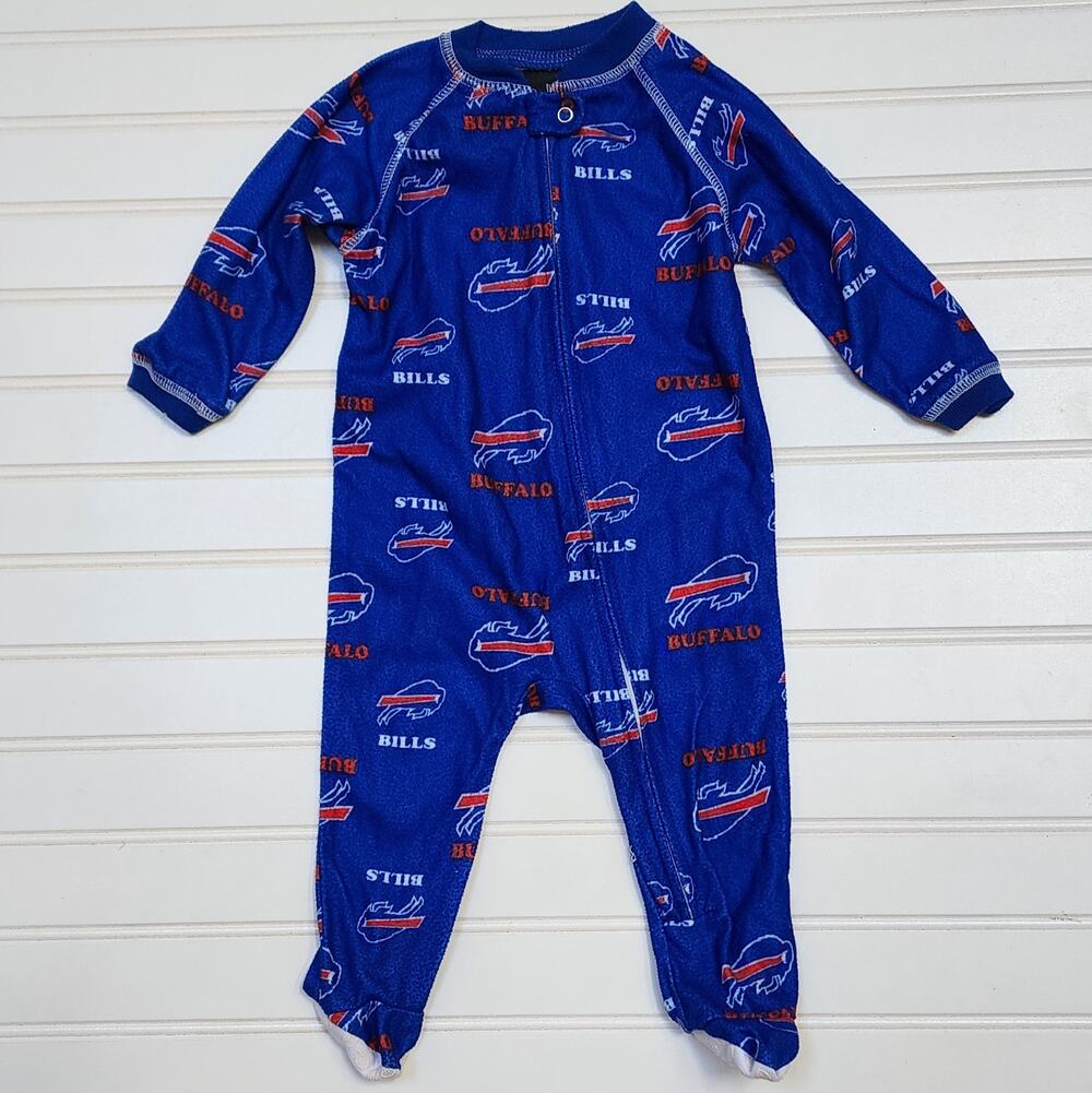 NFL Team Apparel Buffalo Bills Fleece One Piece Zip-Up Pajamas Size 3-6 Months